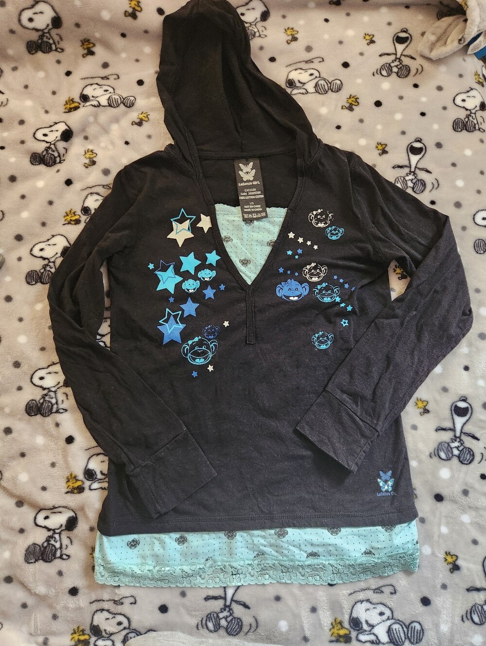 La Senza Girl Y2K Monkey Hoodie With Lace Trim